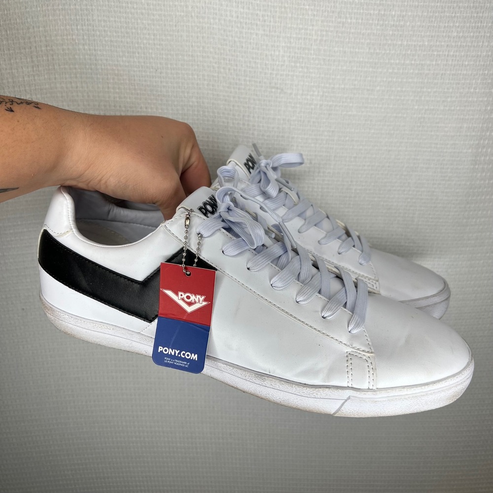 Pony Topstar Lo Mens Sneakers White Black Low Top Shoes 41045202W-MENS Size 13